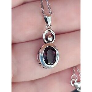 925 Sterling Silver Garnet Pendant Necklace Vintage